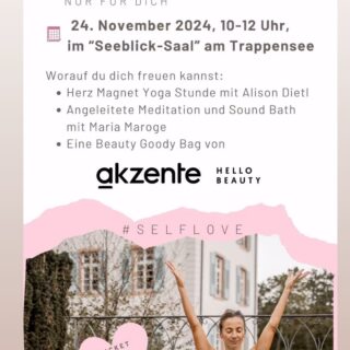 Innerhalb 24 h fast ausverkauft! 🙏 
Ich freue mich sehr, gemeinsam mit meiner Yoga-Lehrerin ein besonderes Event am idyllischen Trappensee zu realisieren! Ich gestalte den Entspannungsteil und begleite dich mit einer sanften Meditation sowie wohltuenden Klängen in die Tiefen der Selbstliebe.

Als besonderes Extra erwartet dich eine exklusive Goody Bag von Akzente, gefüllt mit luxuriösen Proben. Gönn dir diesen Moment für dich und lass dich von uns verwöhnen.

Sichere dir jetzt dein Ticket – noch 4 Tickets übrig! Maximal 32 Teilnehmer. 
https://yoga.ditix.shop/
Ich freue mich sehr darauf, diesen besonderen Vormittag mit dir zu teilen 🫶

#Selbstliebe #LoveEvent #Entspannung #Meditation #Selbstfürsorge #AkzenteBeauty #Trappensee #Selflove